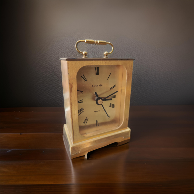 Vintage 1970s Estyma Brass Mantel Clock | Made in Germany